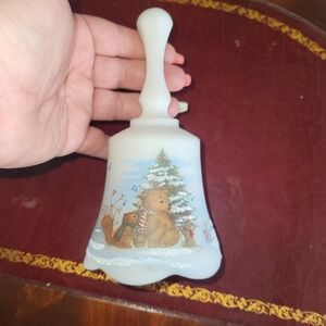 VINTAGE FENTON MUSICAL CHRISTMAS BELL W/BEAR, SQUIRREL, MOUSE "JOY TO THE WORLD"